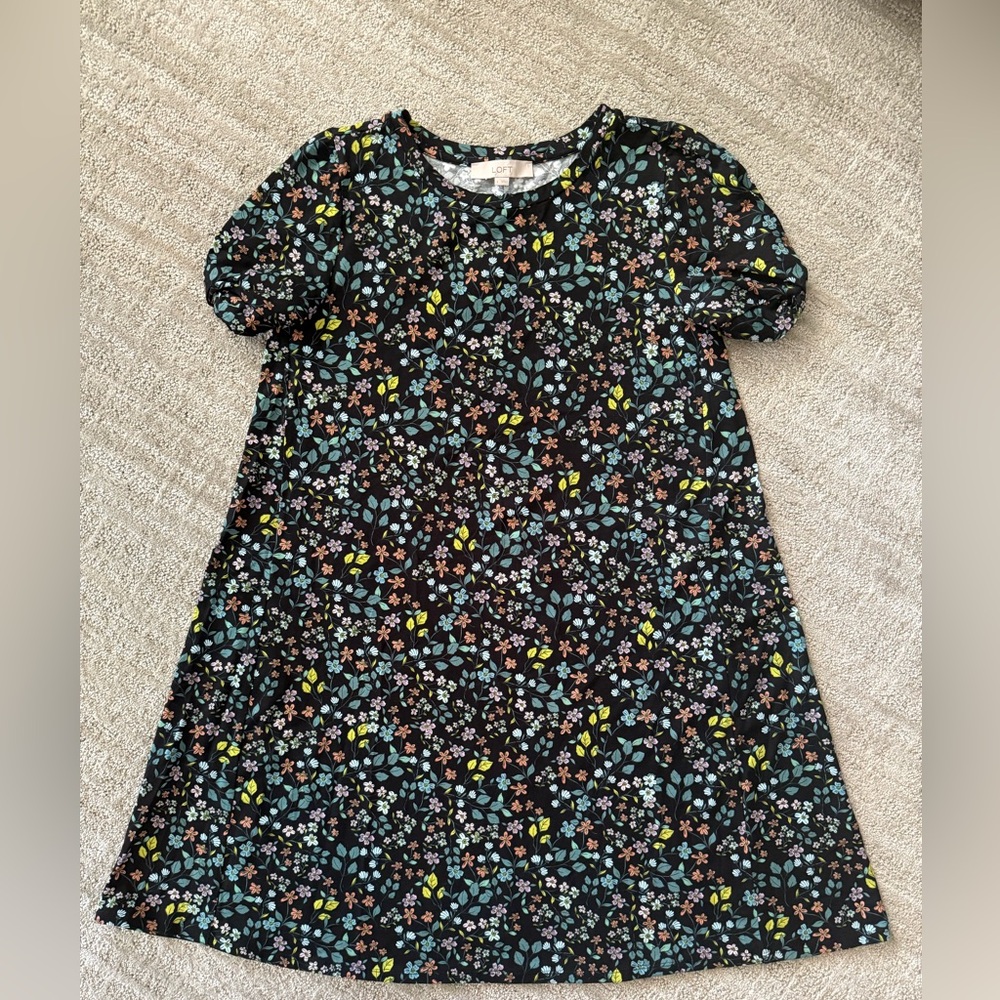 LOFT Black Floral Dress, Size L, NWT